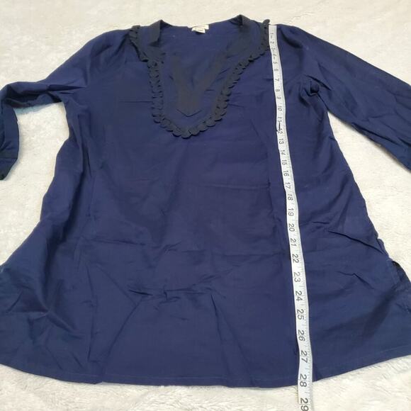J. Crew Navy Blue Black Long Sleeve Cotton‎ Bungalow Bohemian Tunic Top Blouse M - Picture 5 of 6